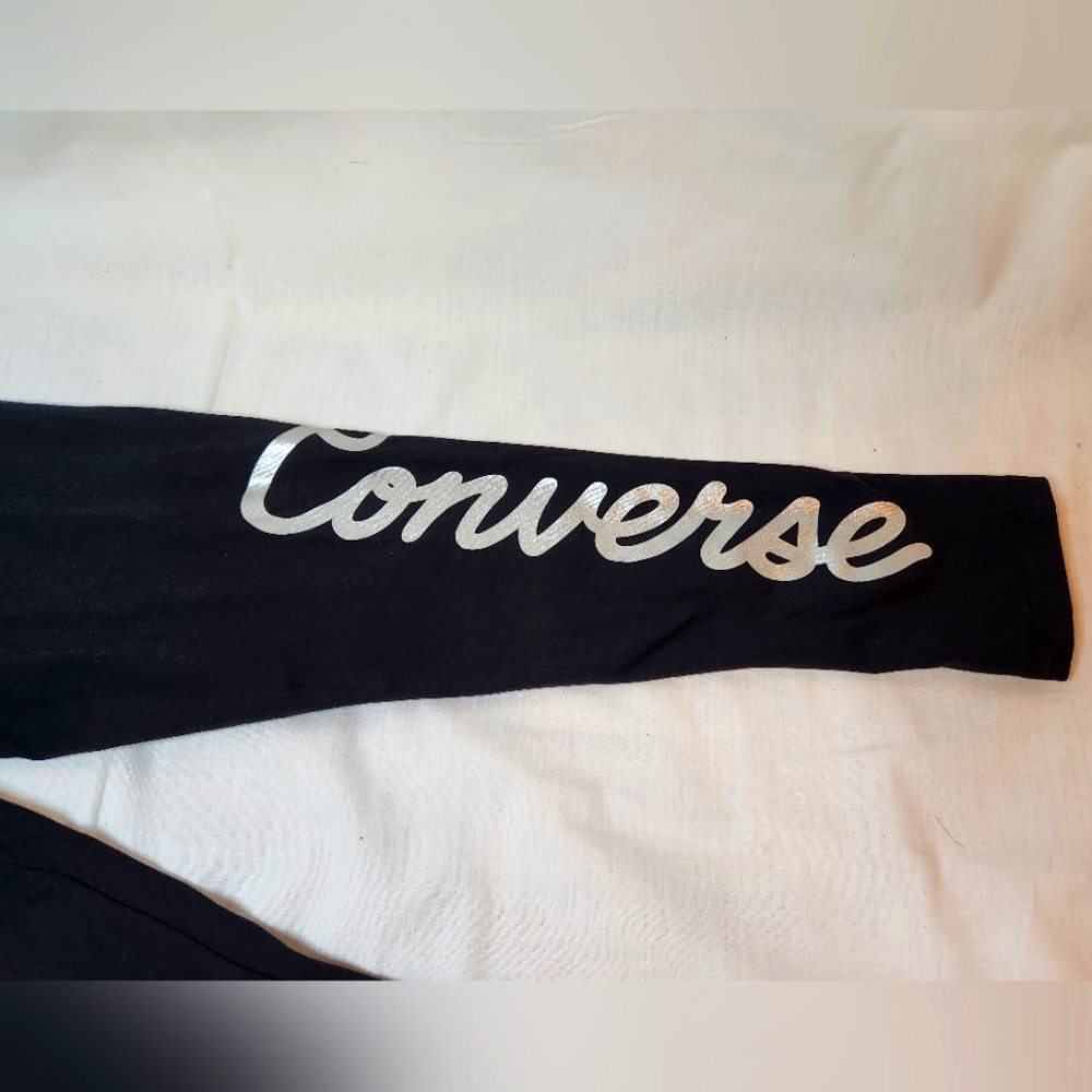 NWT Converse Leggings Girls Size Large Black Silver - Picture 2 of 3